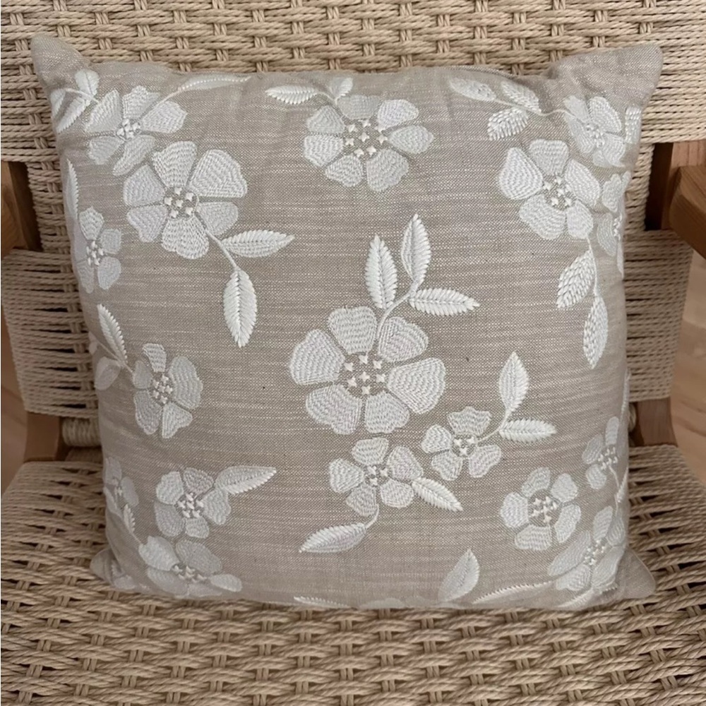 **THRESHOLD**  SET OF 2 -Square Embroidered Throw Pillow Tan/Cream NWOT